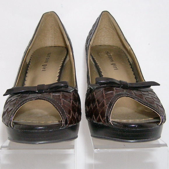 Madden Girl 'Lowla' brown weave bow platforms 8.5 - Picture 6 of 8
